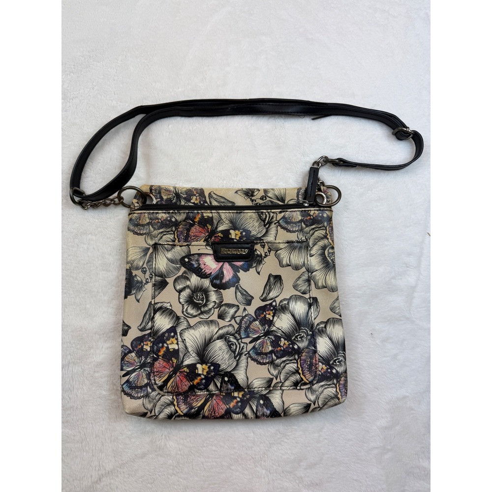 Koltov Women Floral Butterfly Print Crossbody Bag Black Cream Pink Whimsigoth - Picture 1 of 9